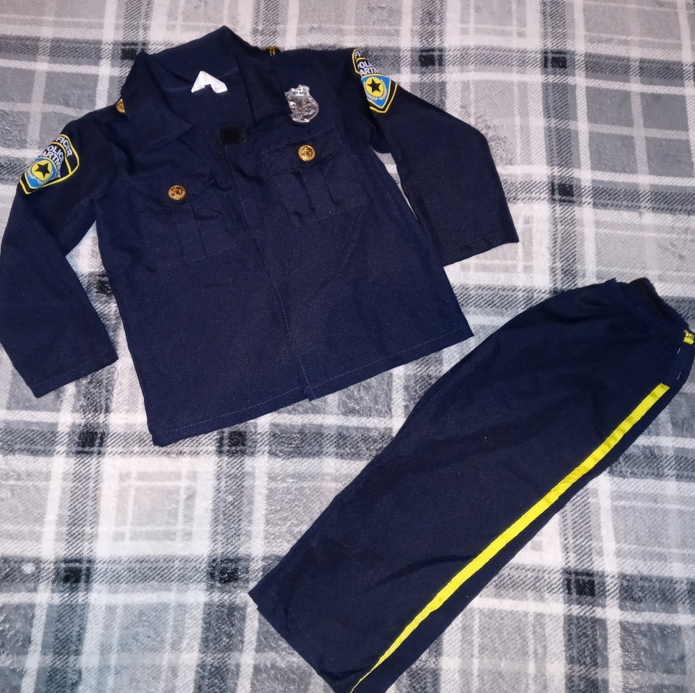 👮Police Officer Cop Halloween Costume Kids Toddlers Size 3-4 Navy Blue Yellow